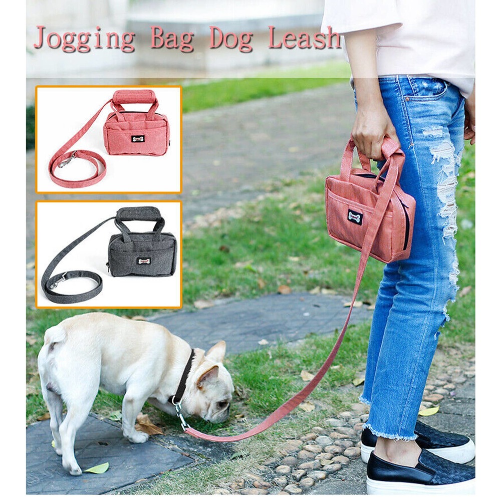Dog Purse Leash Bag with Poop Bag Dispenser Front Pocket and Center Zipper BLACK